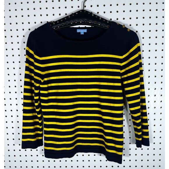 J. McLaughlin Navy and Yellow Striped Long Sleeve sweater size XS - Picture 1 of 3